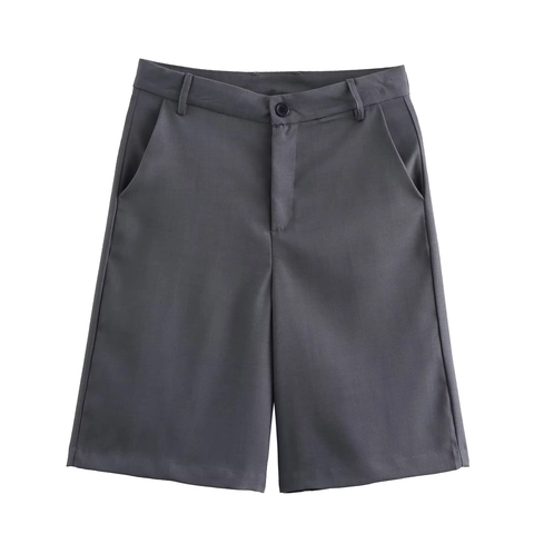 Completi Casual da Donna Tinta Unita Camicia Corta a Maniche Lunghe e Pantaloncini a Vita Alta Streetwear Abbigliamento in Poliestere