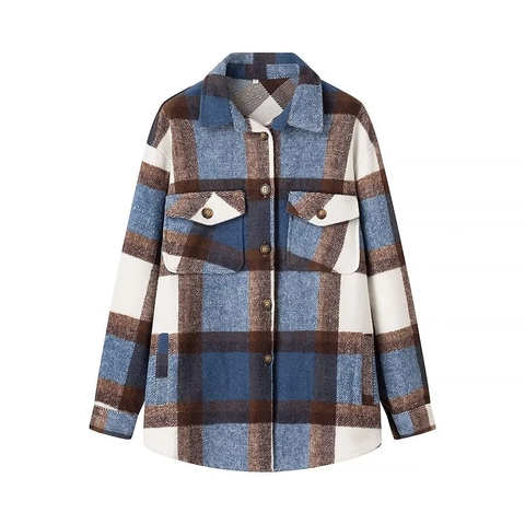 Dames Casual Geblokte Flannelen Overhemdjas Lange Mouwen Revers Enkele Rij Knopen Met Zakken Geblokt Overhemd Jas