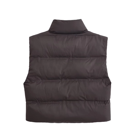 Women Casual Stand Collar Padded Vest Sleeveless Puffer Jacket Zip Up Quilted Waistcoat Solid Color Winter Outerwear