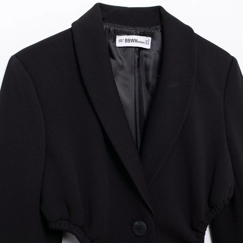 Chaqueta Americana Casual Negra para Mujer con Cintura Hueca Solapa Streetwear Manga Larga Chaqueta de Traje Street Style