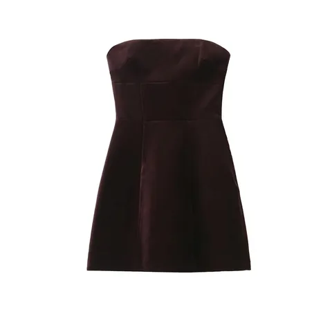 Elegant Wine Red Velvet Strapless Mini Dress For Women Sexy Backless A-Line Party Dress With Bowtie Decoration Evening Dress