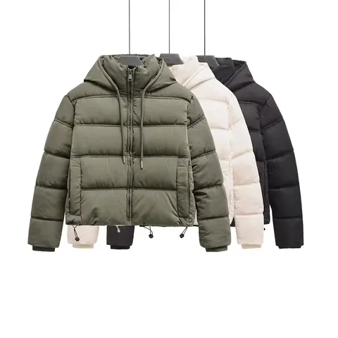 Chaqueta Acolchada con Capucha para Mujer Casual Abrigo de Invierno Acolchado Streetwear Cremallera Cortavientos con Bolsillo