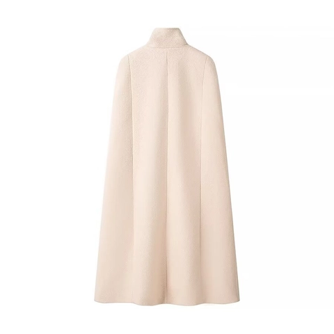 Dames Elegante Double-Breasted Cape Jas Opstaande Kraag Lange Polyester Mantel Voor Herfst Winter Kantoor Woon-Werkverkeer Bovenkleding