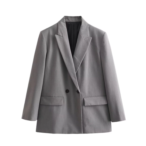 Dames Casual Double-Breasted Blazer Reverskraag Losse Pasvorm Jas Voor Kantoor Werk Herfst Lente Bovenkleding