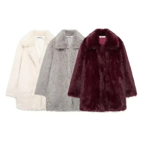 Cappotto in Pelliccia Sintetica da Donna Elegante con Revers Monopetto Giacca Calda a Maniche Lunghe Autunno Inverno Tinta Unita
