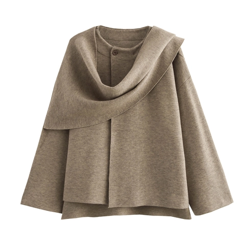 Damen Mode Asymmetrischer Schalkragen Kurz Strickjacke Polyester Einfarbig Lässig Cardigan Top Für Herbst Winter