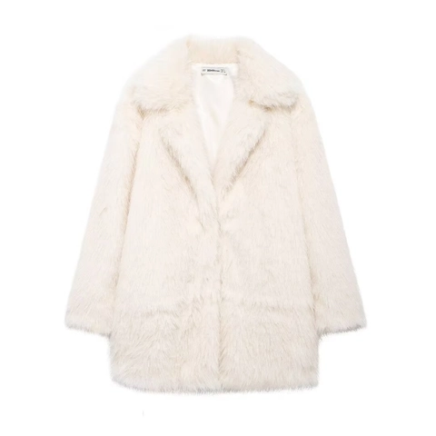 Cappotto in Pelliccia Sintetica da Donna Elegante con Revers Monopetto Giacca Calda a Maniche Lunghe Autunno Inverno Tinta Unita