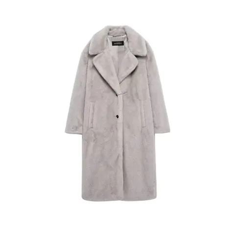 Women Long Faux Fur Coat Notched Lapel Winter Warm Jacket Elegant Solid Color Soft Overcoat Outwear With Pockets