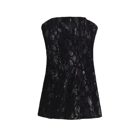 Women Sexy Black Sequin Velvet Mini Dress Snake Print Strapless Tube Top Bodycon Short Dress For Evening Club Party