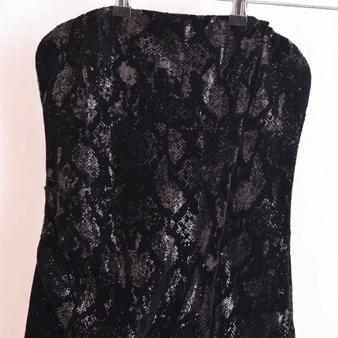 Women Sexy Black Sequin Velvet Mini Dress Snake Print Strapless Tube Top Bodycon Short Dress For Evening Club Party