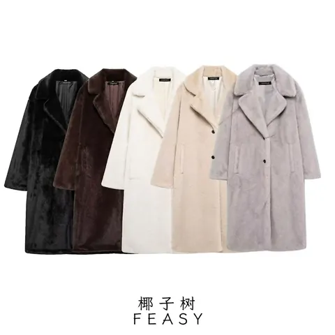 Damen Herbst Winter Kunstpelz Mantel Elegant Revers Einreihig Einfarbig Warm Streetwear Jacke Oberbekleidung Mantel