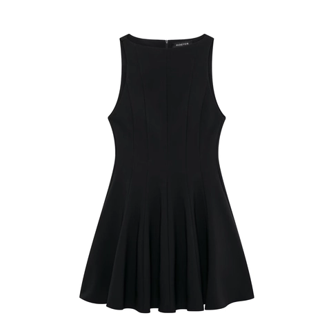 Women Sleeveless A-Line Mini Dress Round Neck Pullover Solid Color Wide Flare Swing Short Dress Elegant Commute Autumn Winter Top