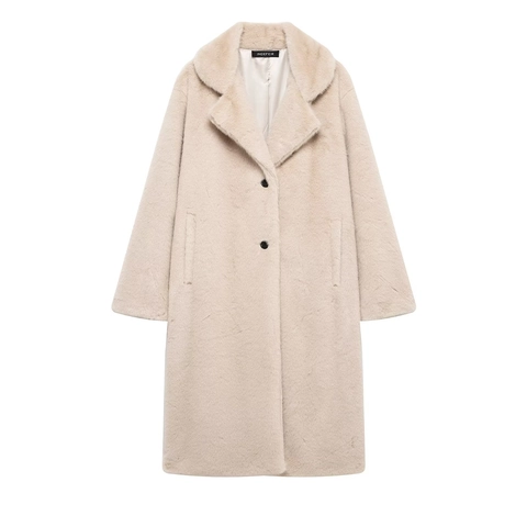 Damen Herbst Winter Kunstpelz Mantel Elegant Revers Einreihig Einfarbig Warm Streetwear Jacke Oberbekleidung Mantel