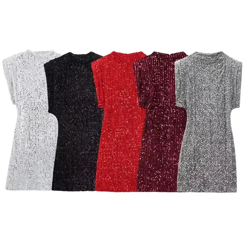 Women Sequin Sleeveless Mini Dress Elegant Shoulder Pad Bodycon Night Club Party Evening Dress Sparkly Slim Fit Short Dress