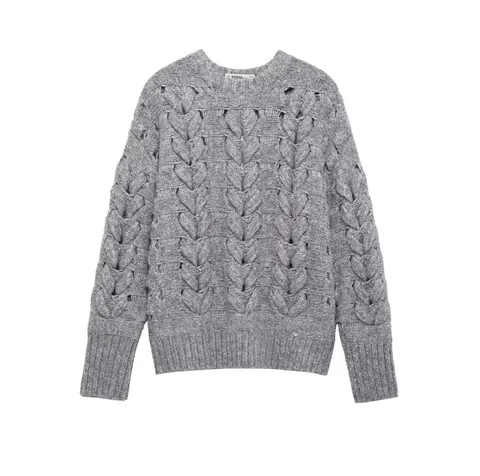 Women Cable Knit Sweater Heart Pattern Round Neck Long Sleeve Pullover Knitwear Streetwear Casual Autumn Winter Tops