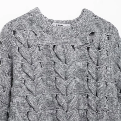 Women Cable Knit Sweater Heart Pattern Round Neck Long Sleeve Pullover Knitwear Streetwear Casual Autumn Winter Tops