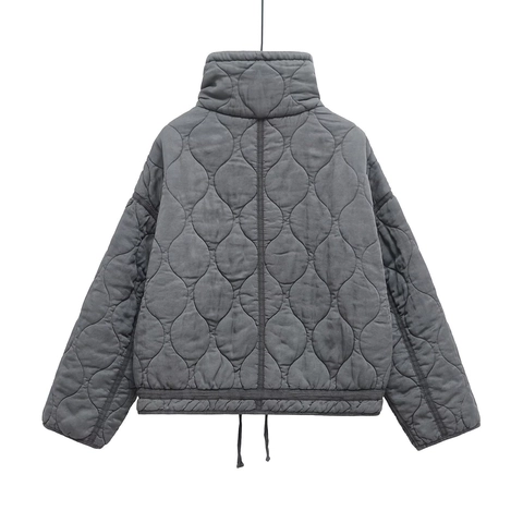 Giacca Trapuntata in Tencel Casual da Donna Collo Alto Cappotto Imbottito Comodo Con Tasche Coulisse Orlo Tinta Unita Inverno