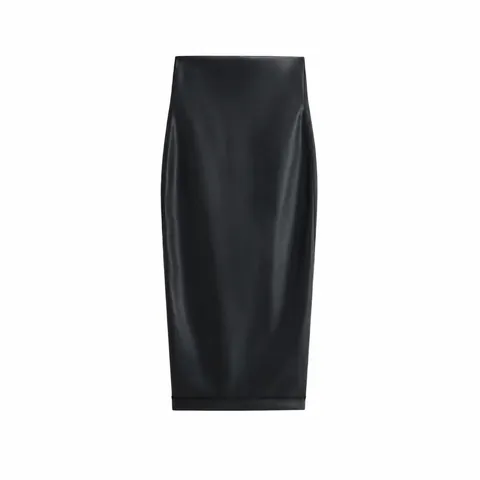 Gonna Midi da Donna in Ecopelle a Vita Alta Con Spacco Tinta Unita Nero PU Gonna a Tubino Streetwear Autunno Inverno