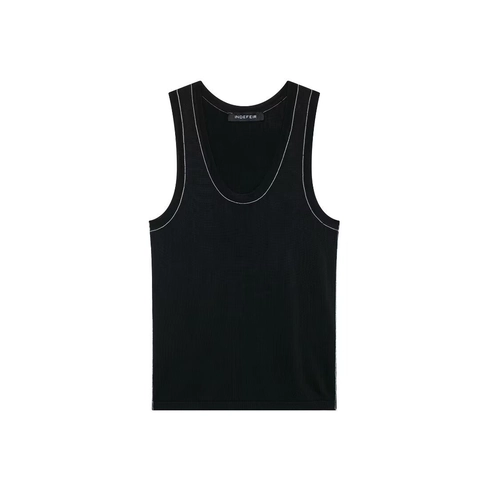 Women Summer Knit Tank Top Ribbed U Neck Sleeveless Top With Contrast Stitching Slim Fit Casual Streetwear Fashion Vest
