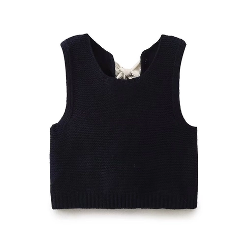 Chaleco de Punto para Mujer con Lazo Espalda al Aire Top Sin Mangas Color Sólido Streetwear Moda Casual