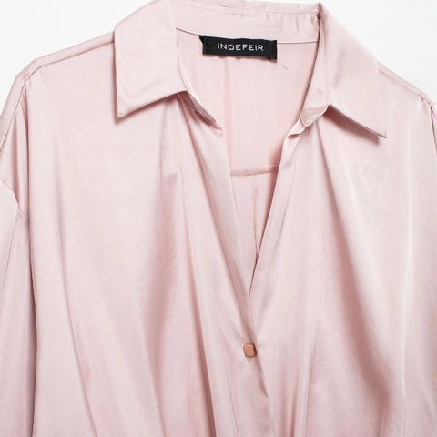 Women Elegant Satin Long Sleeve Blouse V Neck Twist Knot Front Loose Fit Silk Look Shirt Solid Color Commuter Top