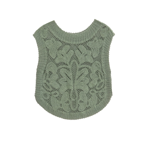 Canotta Casual all'Uncinetto da Donna Top Senza Maniche in Misto Cotone Girocollo con Lavorazione a Maglia Traforata Floreale