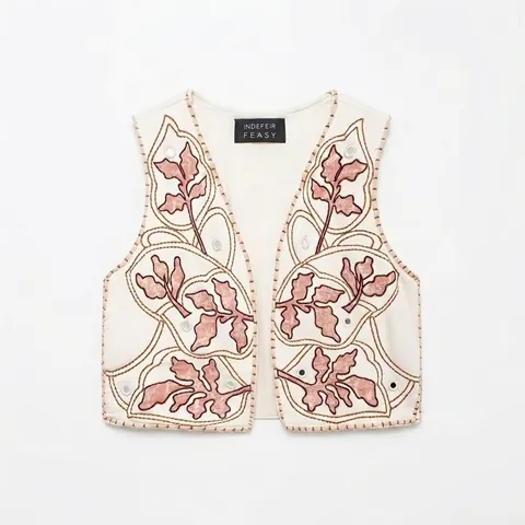 Damen Boho Weste Mit Blumenstickerei Und Spiegel-Verzierung V-Ausschnitt Ärmellos Kurz Weste Ethno Casual Sommer Mode Top