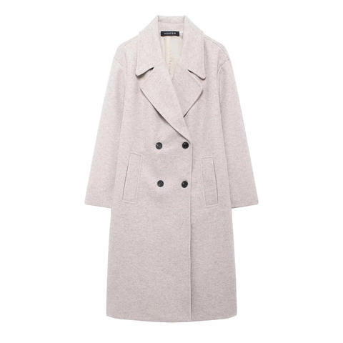 Abrigo de Lana Largo Elegante para Mujer Corte Holgado Doble Botonadura Cuello de Traje Color Sólido Otoño Invierno Chaqueta Cálida