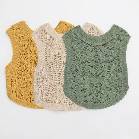 Canotta Casual all'Uncinetto da Donna Top Senza Maniche in Misto Cotone Girocollo con Lavorazione a Maglia Traforata Floreale