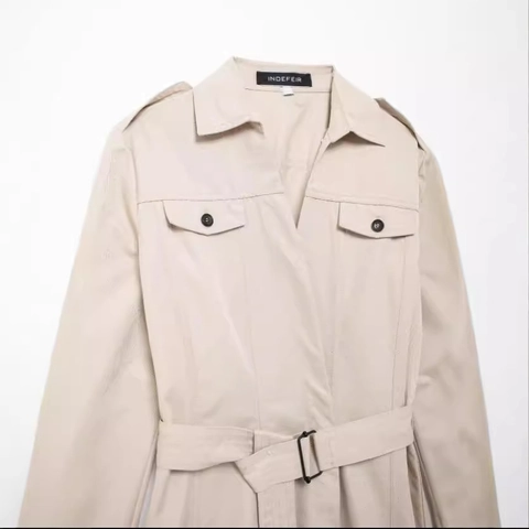 Abiti Midi Donna Stile Trench Elegante Con Cintura Cachi Manica Lunga Revers Bottoni Abito Per Autunno Quotidiano Casual