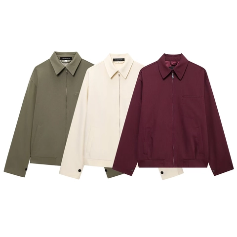 Women Casual Two Piece Set Zipper Lapel Jacket And Lantern Mini Skirt Solid Color Polyester Blend Fashion Streetwear Outfit