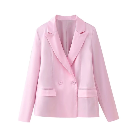 Elegante Completo Da Donna In Satin Rosa Blazer E Gonna Giacca Doppio Petto E Gonna Lunga A Linea A Vita Alta Per Ufficio