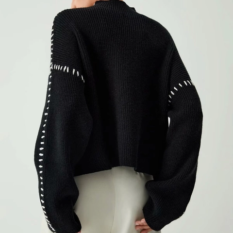 Γυναικείο Πουλόβερ Ζιβάγκο Color Block Casual Oversized Πλεκτό Τοπ Με Αντίθεση Ραφών Μακρυμάνικο Ρούχο