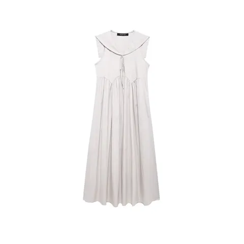 Elegante Dames Midi Jurk Met Matrozenkraag Mouwloos Met Strik Geplooid A-Lijn Swing Jurk Ivoorwit Vakantie Zomer Kleding