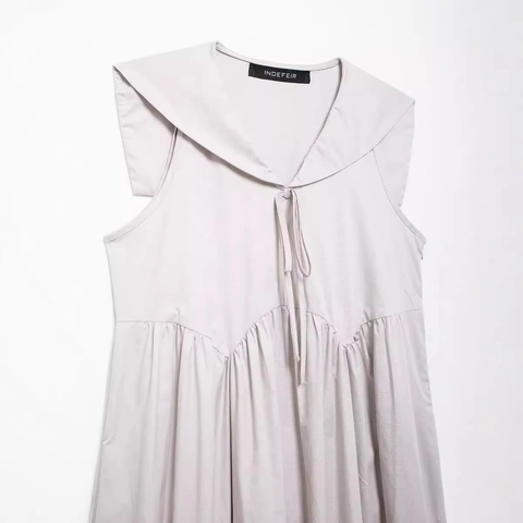 Elegante Dames Midi Jurk Met Matrozenkraag Mouwloos Met Strik Geplooid A-Lijn Swing Jurk Ivoorwit Vakantie Zomer Kleding