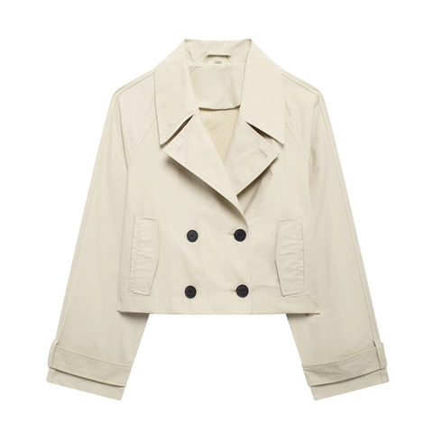 Women Fashion Double Breasted Short Trench Coat Jacket Lapel Long Sleeve Solid Color Streetwear Outwear For Autumn Winter