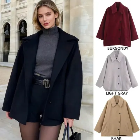 Γυναικείο Oversized Μάλλινο Μείγμα Τζάκετ Παλτό Μονόπετο Πέτο Χαλαρή Εφαρμογή Μονόχρωμο Καθημερινό Φθινόπωρο Χειμώνας Τοπ