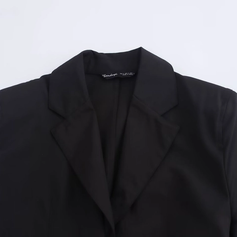 Damen Schwarz Langarm Blazerkleid Mit Gürtel Reverskragen Einreihig Einfarbig Minikleid Büro Streetwear