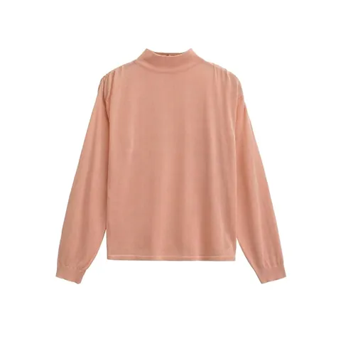 Dames Mock Neck Gebreide Trui Lange Mouwen Effen Kleur Slim Fit Pullover Top Geribbelde Manchetten Elegant Casual Winterkleding