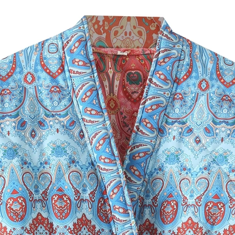 Chaqueta Acolchada Estampada Paisley Bohemio para Mujer Vintage Étnico Cuello Kimono con Cinturón Abrigo Acolchado Manga Larga Ropa de Invierno