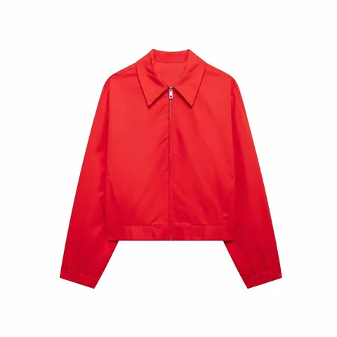 Women's Casual Fall Winter Zipper Jacket Solid Color Red Lapel Long Sleeve Pockets Loose Fashion Outerwear Coat
