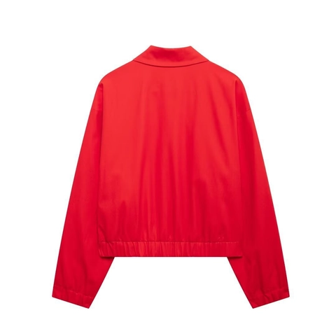 Women's Casual Fall Winter Zipper Jacket Solid Color Red Lapel Long Sleeve Pockets Loose Fashion Outerwear Coat