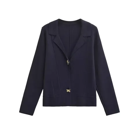 Damen Elegante Strickjacke Mit Blumen-Bienen-Knöpfen V-Ausschnitt Langarm Einfarbig Strickmantel Streetwear