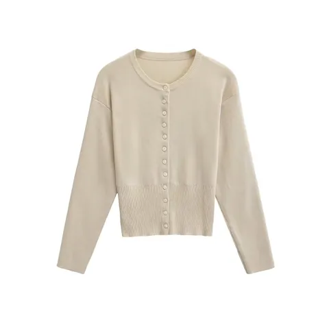 Chaqueta de Punto para Mujer Suéter Cuello Redondo Abotonado Manga Larga Color Sólido Puños Acanalados Cálido Suave Otoño Invierno Top