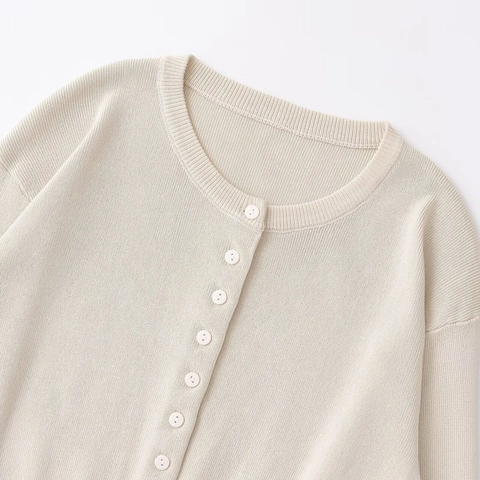 Chaqueta de Punto para Mujer Suéter Cuello Redondo Abotonado Manga Larga Color Sólido Puños Acanalados Cálido Suave Otoño Invierno Top