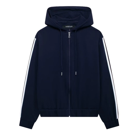 Women's Casual Side Stripe Zip Up Hooded Jacket And Pants Two Piece Tracksuit Set Solid Color Sporty Long Sleeve Outfit