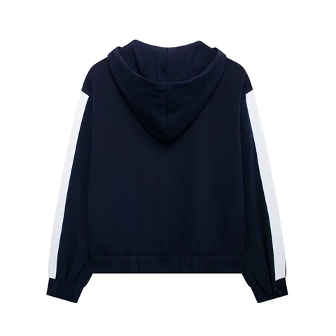 Women's Casual Side Stripe Zip Up Hooded Jacket And Pants Two Piece Tracksuit Set Solid Color Sporty Long Sleeve Outfit
