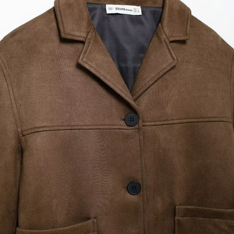 Chaqueta de Gamuza Sintética Estilo Callejero para Mujer Abrigo Corto Retro Color Sólido Solapa Botonadura Sencilla Manga Larga con Bolsillos
