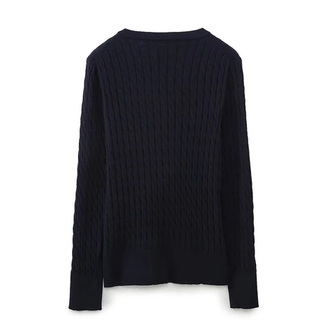 Damen V-Ausschnitt Zopfmuster Pullover Langarm Einfarbig Gerippte Bündchen Reguläre Passform Strickwaren Oberteil Herbst Winter