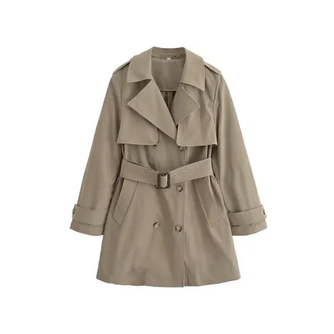 Klassieke Double-Breasted Trenchcoat voor Dames Lange Mouwen Ruime Jas Met Riem Khaki Britse Stijl Najaarsjas
